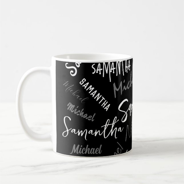 Taza De Café Dos nombres pareja patrón monograma blanco negro (Izquierda)