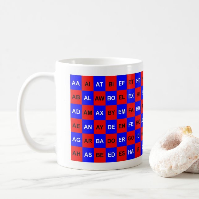 Taza De Café Dos palabras: Rojo azul EE.UU. Inglés (Con donut)
