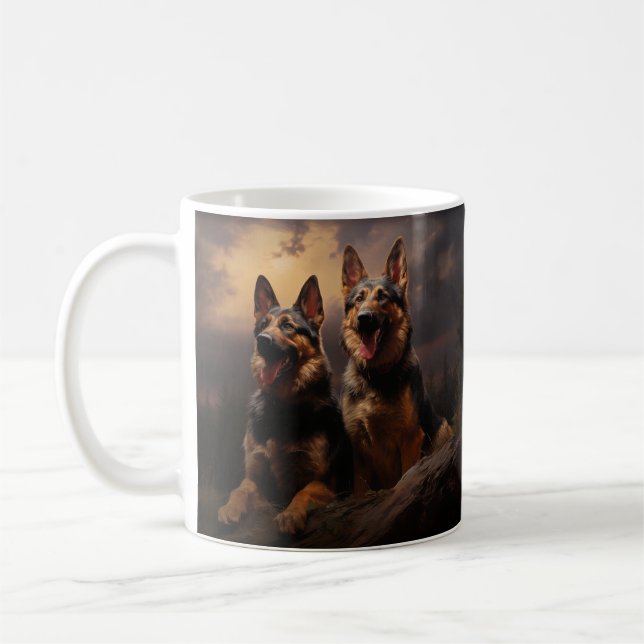 Taza De Café Dos pastores alemanes al atardecer (Izquierda)