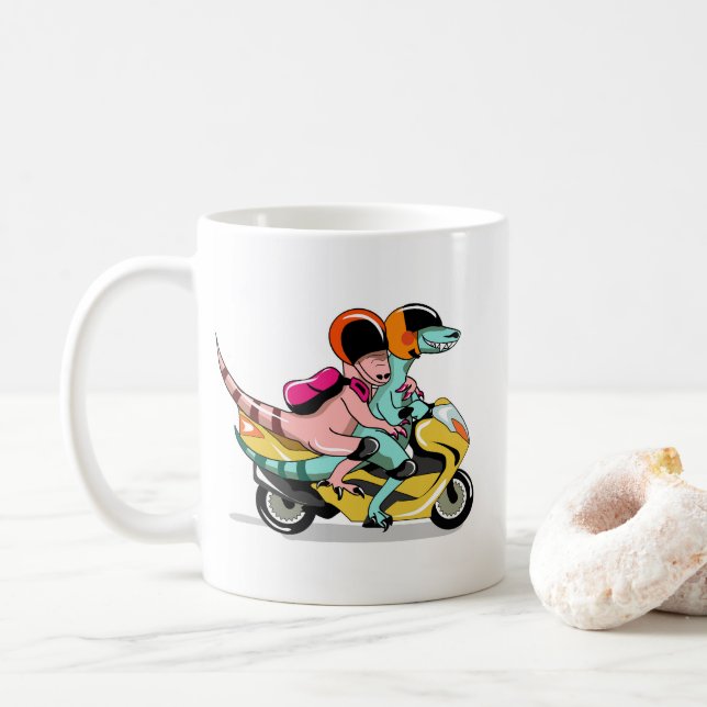 Taza De Café Dos Personalizados Raptores En Motocicleta. (Con donut)