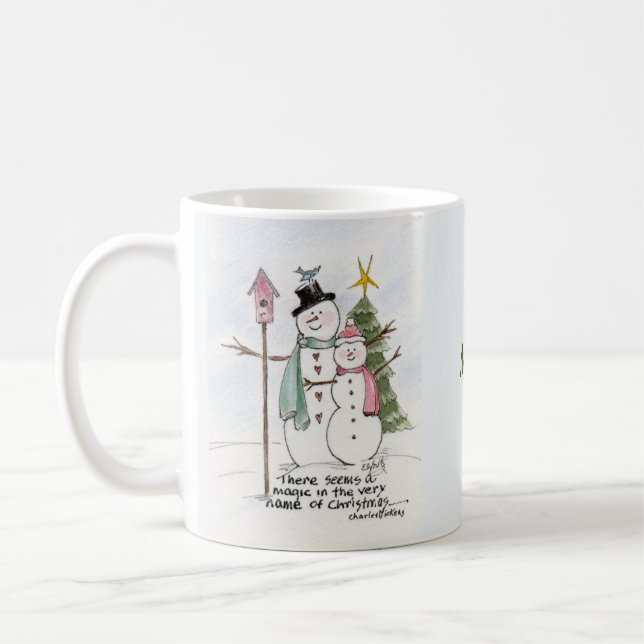 Taza De Café Dos personas de nieve acuarela magia de invierno (Izquierda)