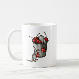 Taza De Café Dos RATONES robando cerezas, Cubo de Cerezas Arte