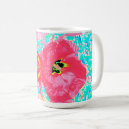 Taza De Café Dos rosados ciruelas de coral rojo loco hibiscus e