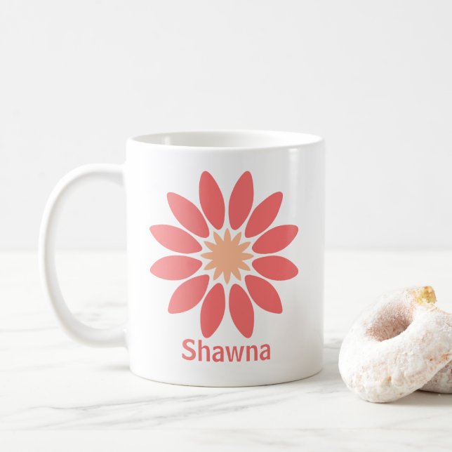 Taza De Café Double-Sided Custom Text and Stylized Coral Daisy (Con donut)