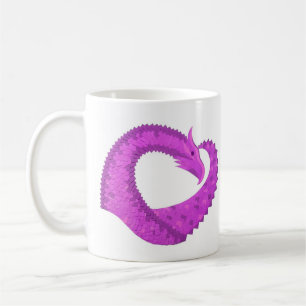Taza De Café Dragón cardíaco púrpura brillante en blanco