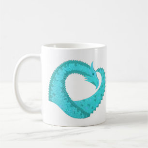 Taza De Café Dragón cardíaco verdigris sobre blanco