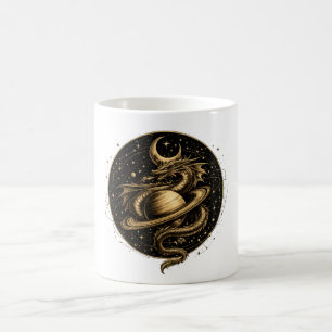 Taza De Café Dragón Celestial Saturno Fantasía Arte Espacial