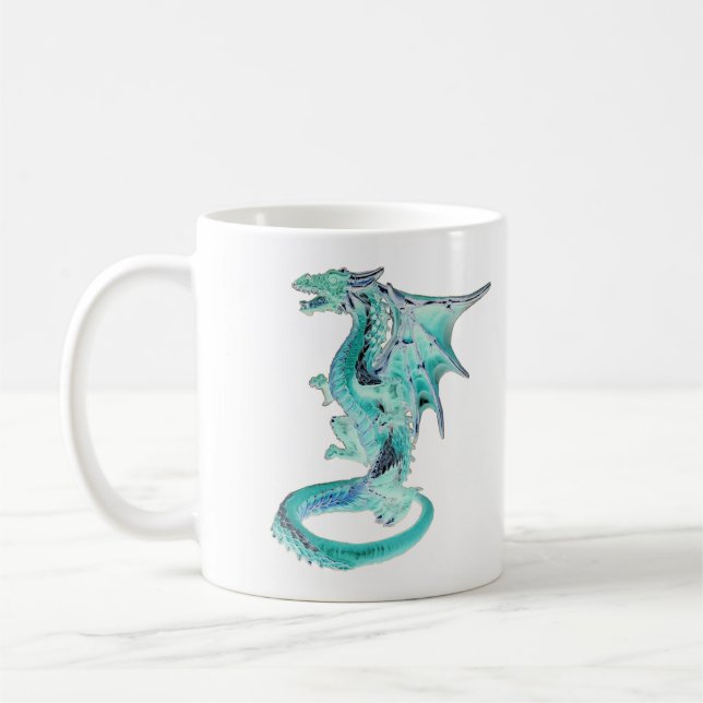 Taza De Café Dragón Cerámico Azul Celeste Personalizable (Izquierda)