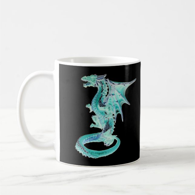 Taza De Café Dragón Cerámico Fantasía Azul Cielo Personalizable (Izquierda)