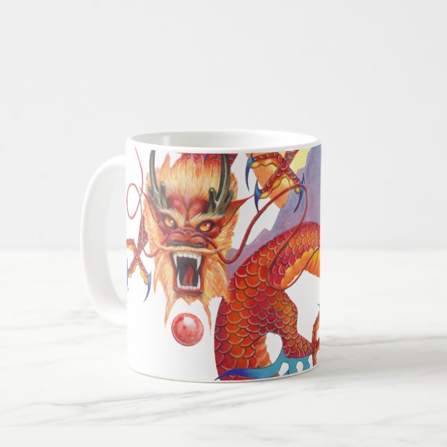 Taza De Café Dragón chino rojo (Anverso izquierdo)