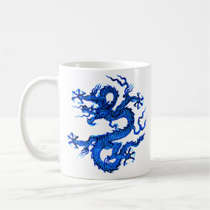 Taza De Café Dragón chino, tazón de café azul índigo