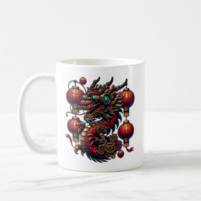 Taza De Café Dragón de Año Nuevo Chino Steampunk (Izquierda)