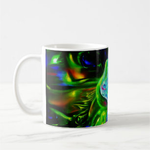 Taza De Café Dragón de conejo psicodélico en la fantasía neón