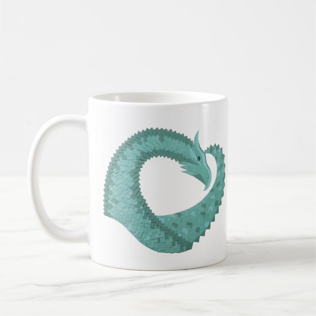 Taza De Café Dragón de corazón verde sabio sobre blanco (Izquierda)