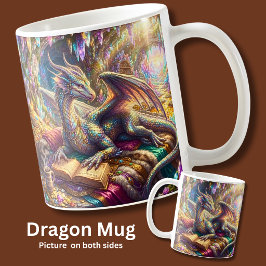 Taza De Café Dragón de fantasía con libro y café en su guarida