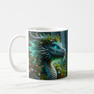 Taza De Café Dragón de Navidades turquesa mágico