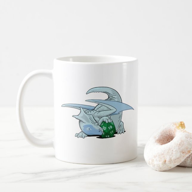 Taza De Café Dragón del blanco D20 (Con donut)