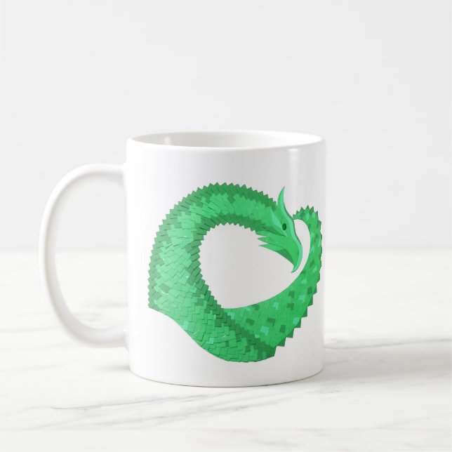 Taza De Café Dragón del corazón verde sobre blanco (Izquierda)