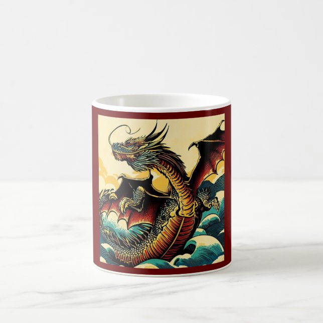 Taza De Café Dragón europeo de fantasía - Woodcut 2 (Centro)
