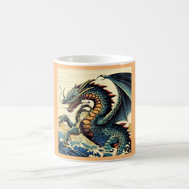 Taza De Café Dragón europeo de fantasía - Woodcut 4 (Centro)