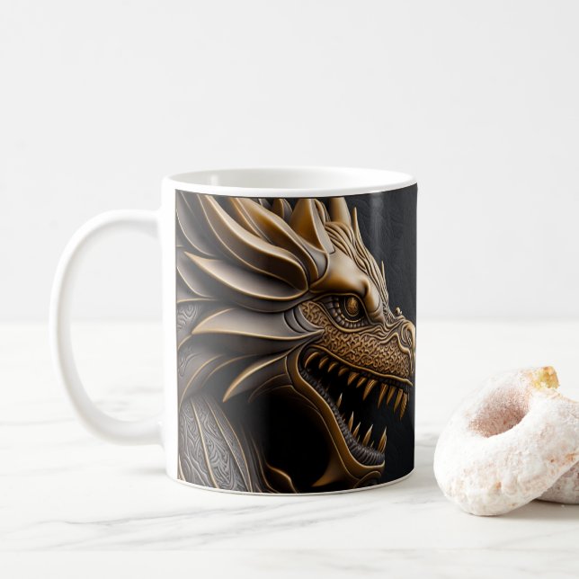 Taza De Café Dragón impreso con aspecto de cuero con herramient (Con donut)