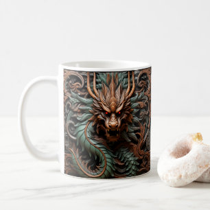 Taza De Café Dragón impreso con aspecto de cuero con herramient