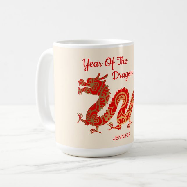 Taza De Café Dragón moderno de Mandala 2024 Año Nuevo chino (Anverso izquierdo)