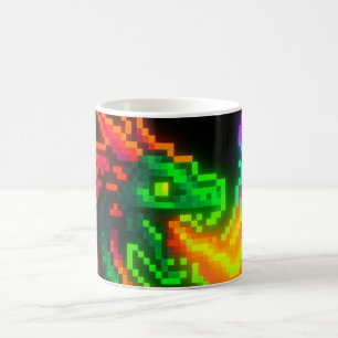 Taza De Café Dragón Neon Pixel - Diseño Retro Arcade Flame