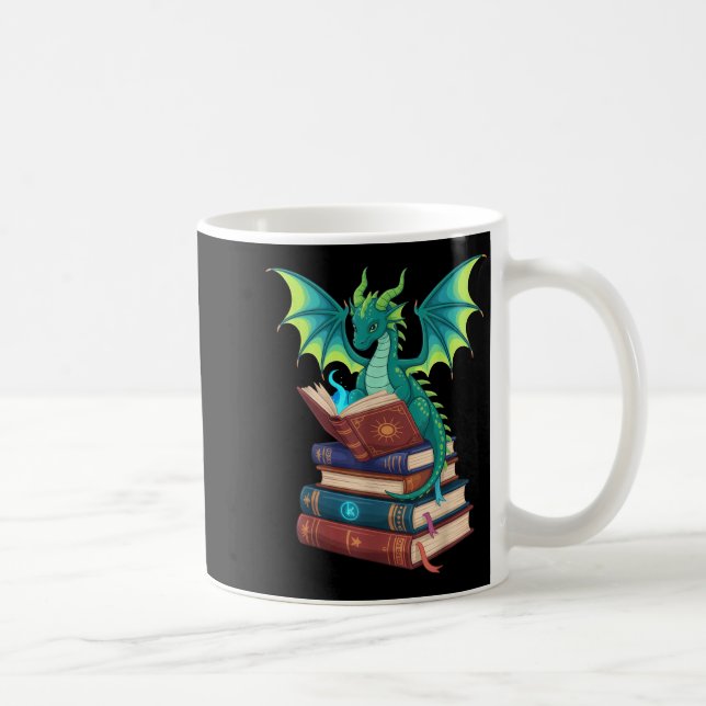 Taza De Café Dragon Reading Books Fantasy Lovers Mythical Creat (Derecha)