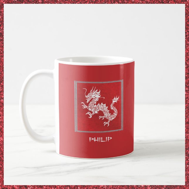 Taza De Café Dragón rojo y blanco llamativo (Subido por el creador)
