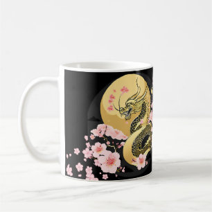 Taza De Café Dragón Sakura de la Luna Dorada