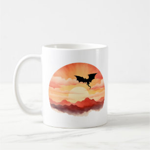Taza De Café Dragon Silhouett contra el atardecer