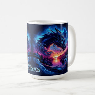 Taza De Café Dragon Silhouetti contra una vibrante puesta de so