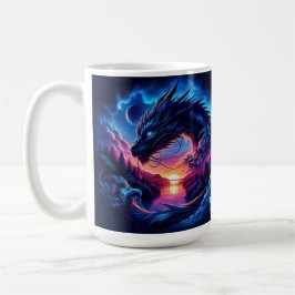 Taza De Café Dragon Silhouetti contra una vibrante puesta de so