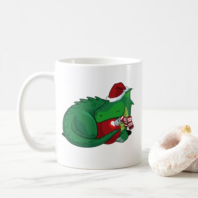 Taza De Café Dragón verde - edición del navidad (Con donut)
