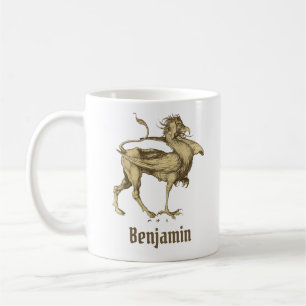 Taza De Café Dragón Vintage Gótico medieval Griffin Fantasía Ar