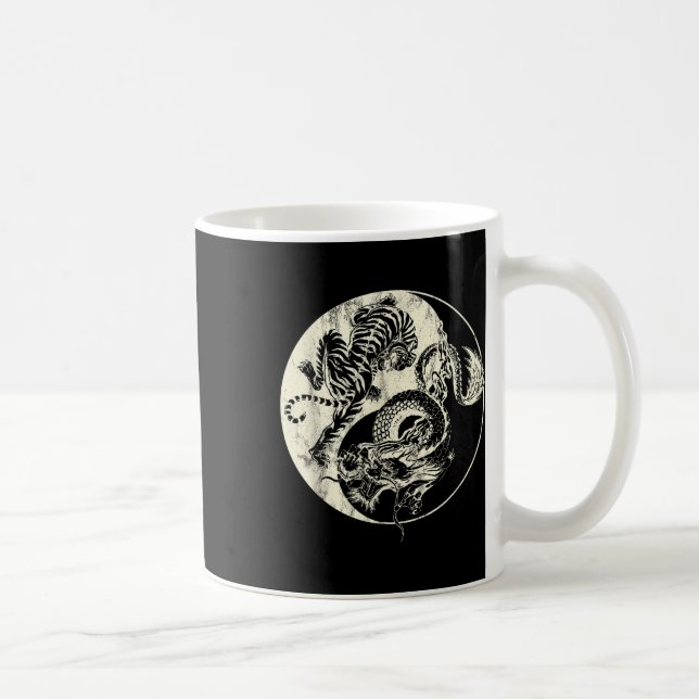 Taza De Café ¡Dragón Vs Tatuaje Tigre! Yin Y Yang Beast Fight (Derecha)