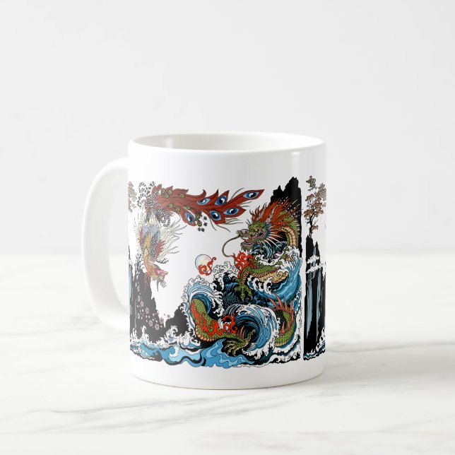 Taza De Café Dragón y Feng Huang. Ilustracion de Insima (Anverso izquierdo)