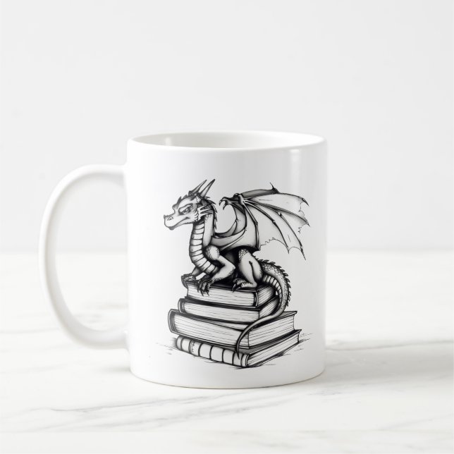 Taza De Café Dragón y libros de línea de arte (Izquierda)