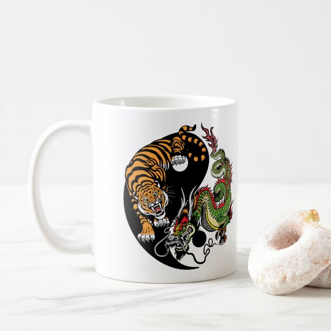 Taza De Café dragón y tigre yin yang (Con donut)
