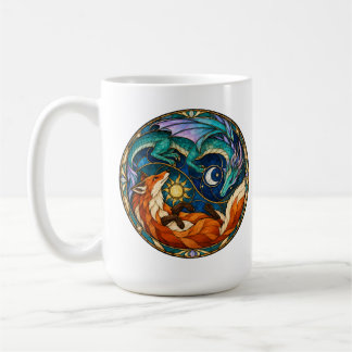 Taza De Café Dragón Zorro Sol Luna Vidrio Emplomado