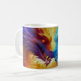 Taza De Café Dragones coloridos enamorados