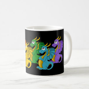 Taza De Café Dragones de dibujos animados coloridos de arcoíris