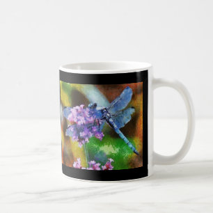 Taza De Café Dragonfly azul sobre el arte de los puntos de ajo 
