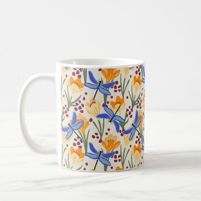 Taza De Café Dragonfly de inspiración natural y Crocus Floral (Izquierda)