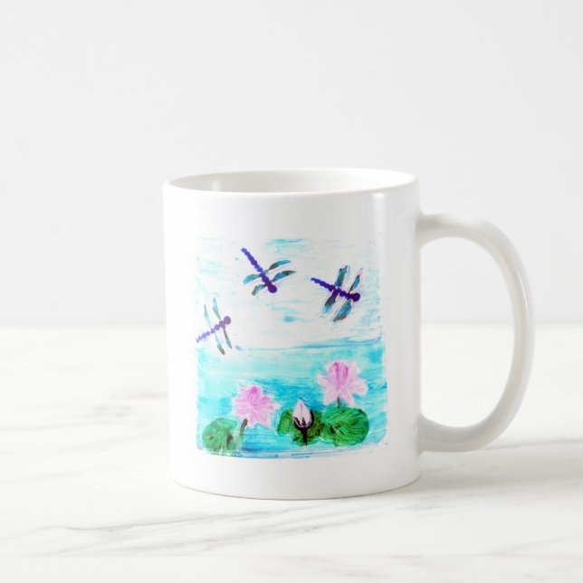 Taza De Café Dragonfly, pintura de flores de agua (Derecha)