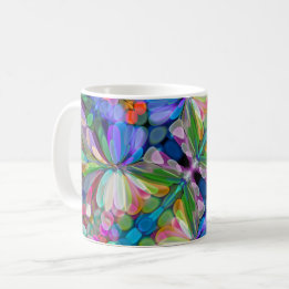 Taza De Café Dragonfly Wildflower Garden Abstract Floral