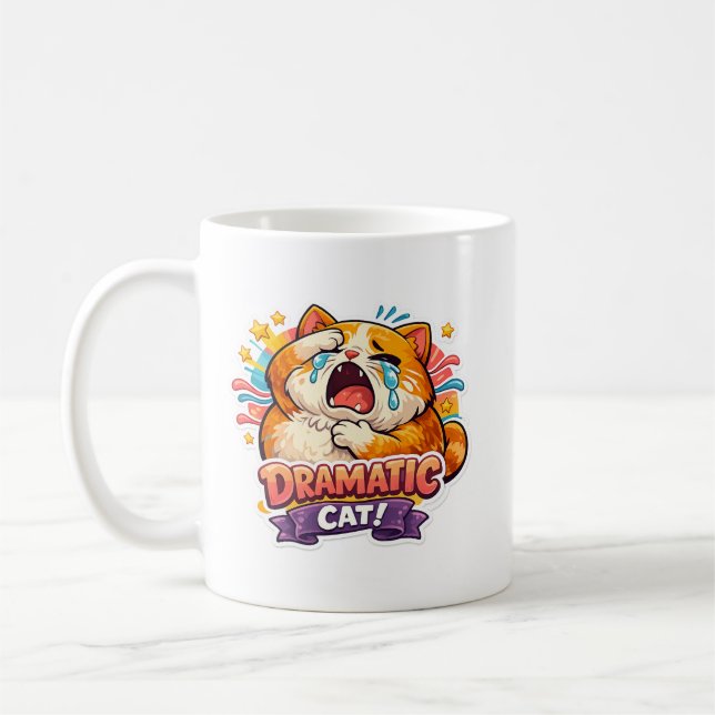 Taza De Café Dramatic Cat Funny Crying Cartoon Art Reaction (Izquierda)