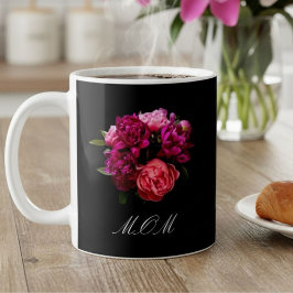 Taza De Café Dramático Nombre De Las Peonias Rosa Y Púrpura