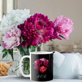Taza De Café Dramático Nombre De Las Peonias Rosa Y Púrpura